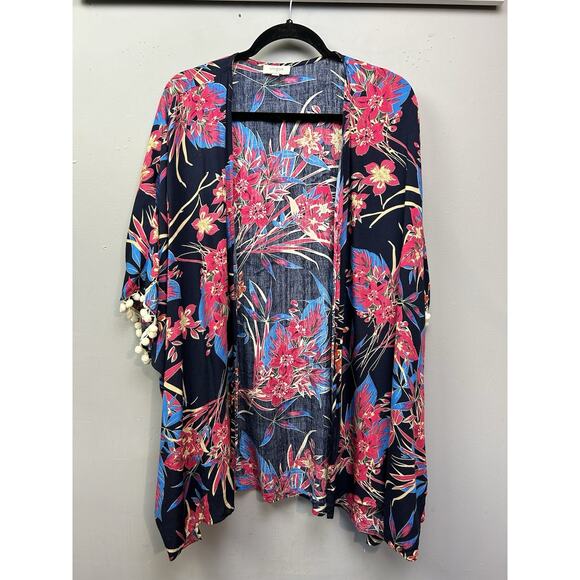 Umgee Kimono Cardigan Women’s Size S/M Multicolor Floral Bold Boho Open Front - Picture 1 of 9